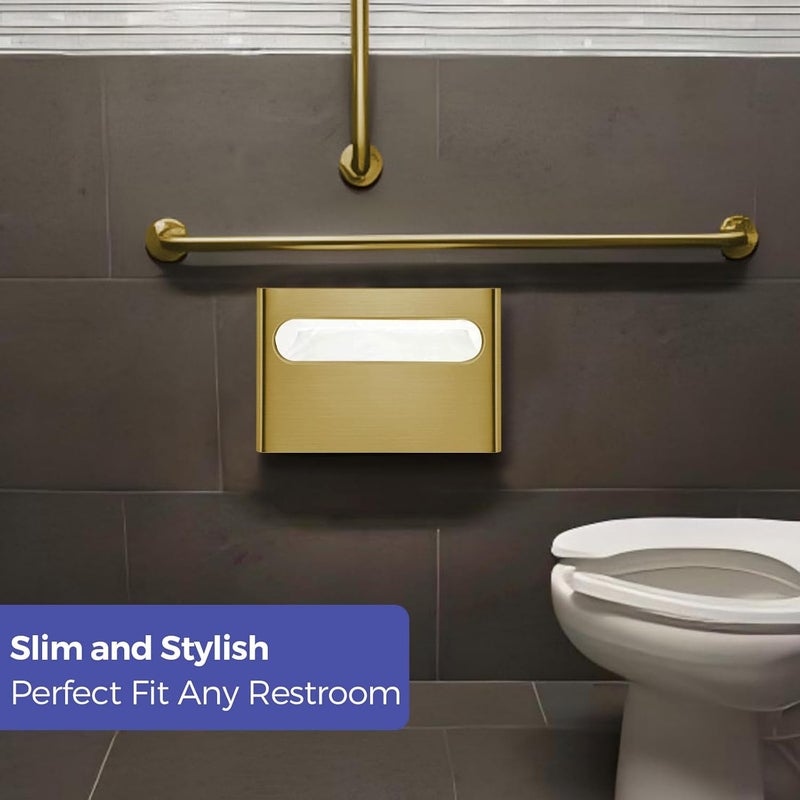 stardrix Slim Brushed Gold Stainless Steel Toilet Seat Cover Dispenser – Designer Wall-Mount Holder with Curved Edges and Large Capacity for Single or 1/2 Fold Covers, Aesthetic and Modern Look - Image 2